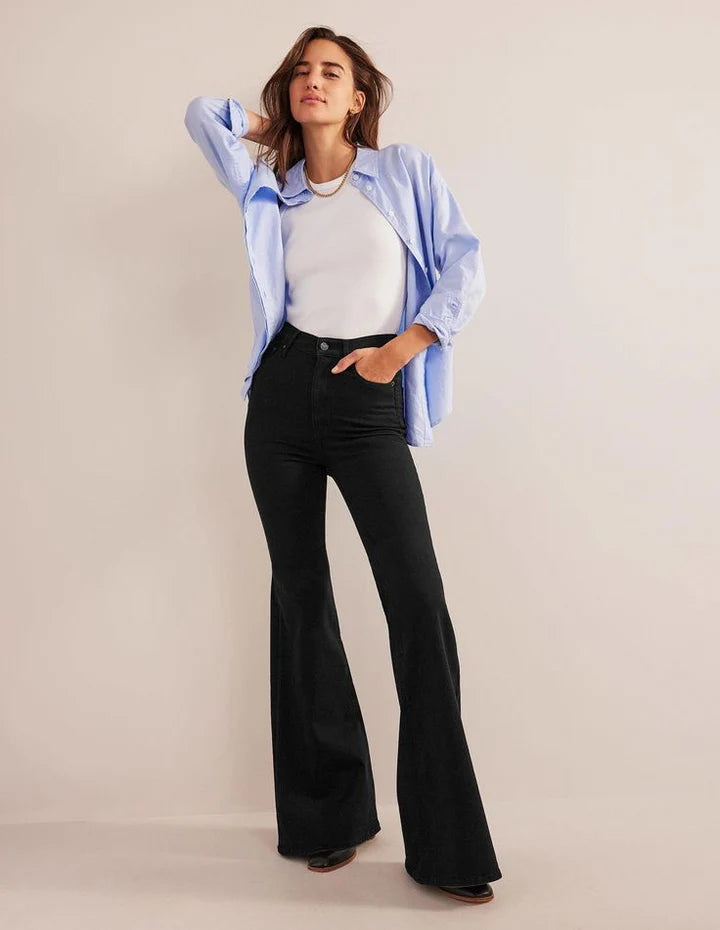 ZARA PURE BLACK HIGH WAISTED FLARE JEANS