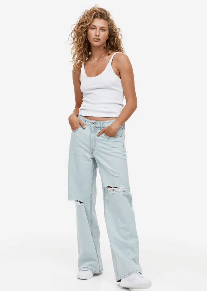HM HIGH WAISTED WIDE LEG KNEE RIPPED
