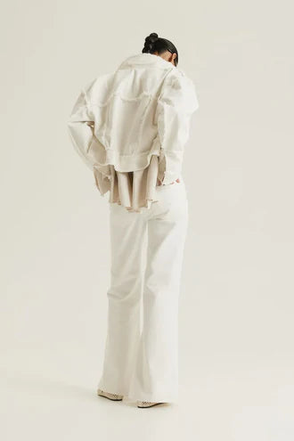 HM WHITE HIGH WAISTED WIDE LEG JEANS
